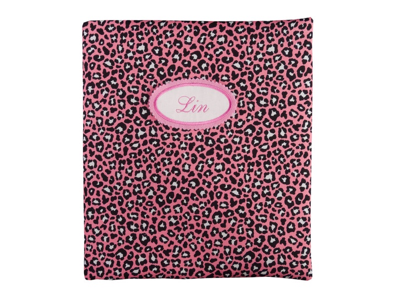 Ordner DIN A4 Leoprint Leopard rosa schwarz 8 cm Rückenbreite auf Wunsch mit Namen Schild "Name/Text"