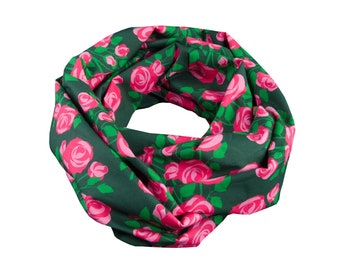 Damen-Loopschal  Rosen grün rosa pink ca. 25 cm x 140 cm - 100% Baumwolle - Rundschal Schlauchschal