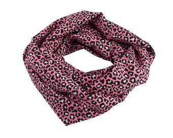 Damen-Loopschal Leoprint Tierfell rosa schwarz weiß ca. 25 cm x 140 cm - 100% Baumwolle - Rundschal Schlauchschal