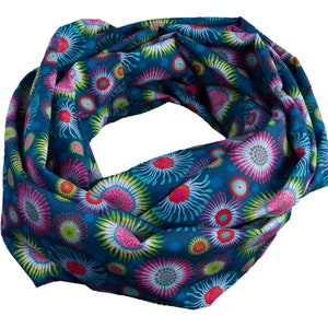 Damen-Loopschal Blumen blau bunt ca. 25 cm x 140 cm 100% Baumwolle Rundschal Schlauchschal Bild 1