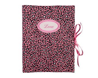 Zeugnismappe - Sammelmappe DIN A4 - 30 Sichthüllen - Leoprint Leopard rosa schwarz - Mappe mit Namen