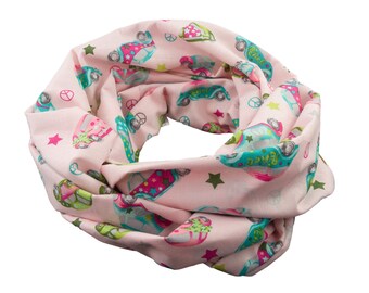 Damen-Loopschal  Auto Peace rosa bunt - ca. 25 cm x 140 cm - 100% Baumwolle - Rundschal Schlauchschal