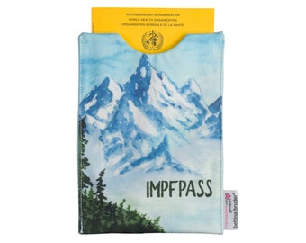 Impfpasshülle Impfausweis Etui Berge Schnee Alpen Allgäu gefüttert - 100% Baumwolle - Impfbuch Schutzhülle Umschlag