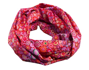 Damen-Loopschal  Punkte Kringel rot bunt - ca. 25 cm x 140 cm - 100% Baumwolle - Rundschal Schlauchschal