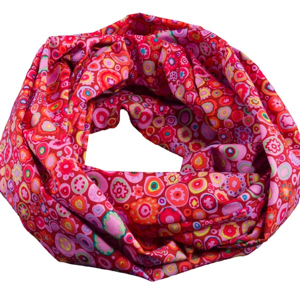 Damen-Loopschal  Punkte Kringel rot bunt - ca. 25 cm x 140 cm - 100% Baumwolle - Rundschal Schlauchschal