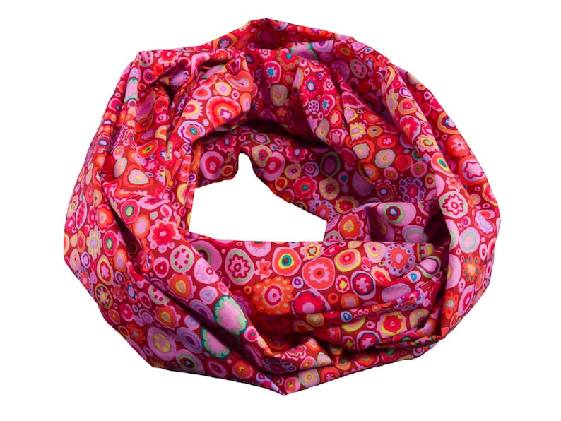 Damen-Loopschal Punkte Kringel rot bunt ca. 25 cm x 140 cm 100% Baumwolle Rundschal Schlauchschal Bild 1