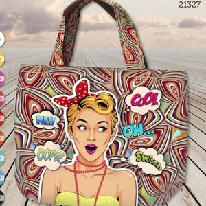 STENZO Tasche Panel Frau Comic Sprechblasen bunt 100% Baumwolle CANVAS Strandtasche Shopper Umhängetasche zum SELBERNÄHEN Bild 3