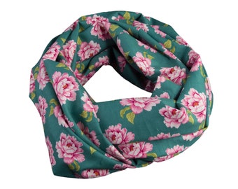 Damen-Loopschal  Rosen Blumen petrol türkis mint bunt ca. 25 cm x 140 cm - 100% Baumwolle - Rundschal Schlauchschal