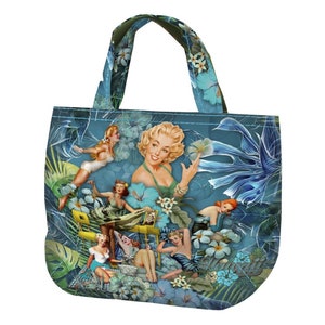 STENZO Tasche Panel Beachgirls Blumen petrol türkis grün bunt 100% Baumwolle CANVAS Strandtasche Shopper Umhängetasche zum SELBERNÄHEN Bild 2