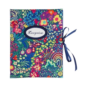 Zeugnismappe - Sammelmappe DIN A4 - 30 Sichthüllen - Blumen Blätter blau regenbogen bunt - Mappe mit Namen- Rezeptmappe