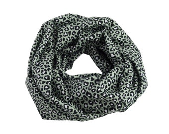 Damen-Loopschal Leoprint Tierfell mintgrün schwarz weiß ca. 25 cm x 140 cm - 100% Baumwolle - Rundschal Schlauchschal