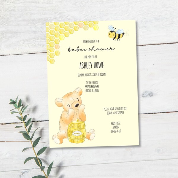 Babee Baby Shower Invitation template, Instant Download, Bumble Bee Honey Invite, Ba-Bee, Cheap Invites, Customizable, Baby Boy, Baby Girl