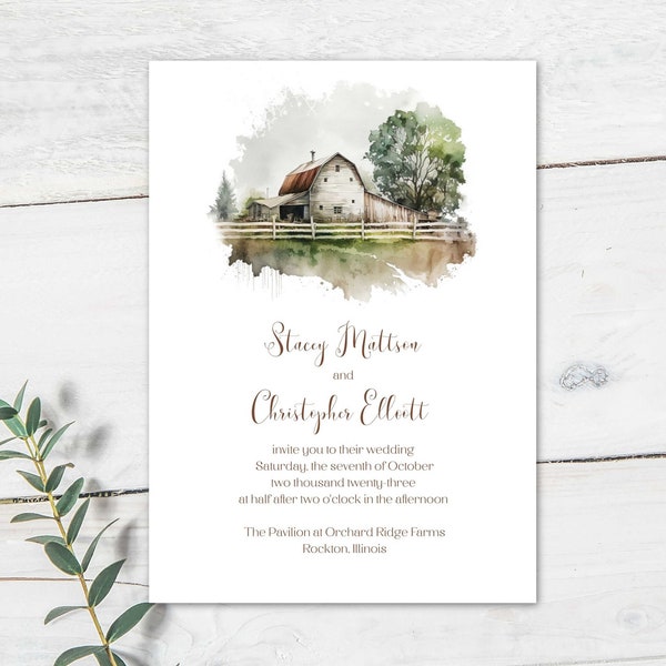 Rustic Barn Wedding Invitation Download, Country Farm design, Cheap Invites, Customizable, Printable DIY, Wedding Stationery, Stationary