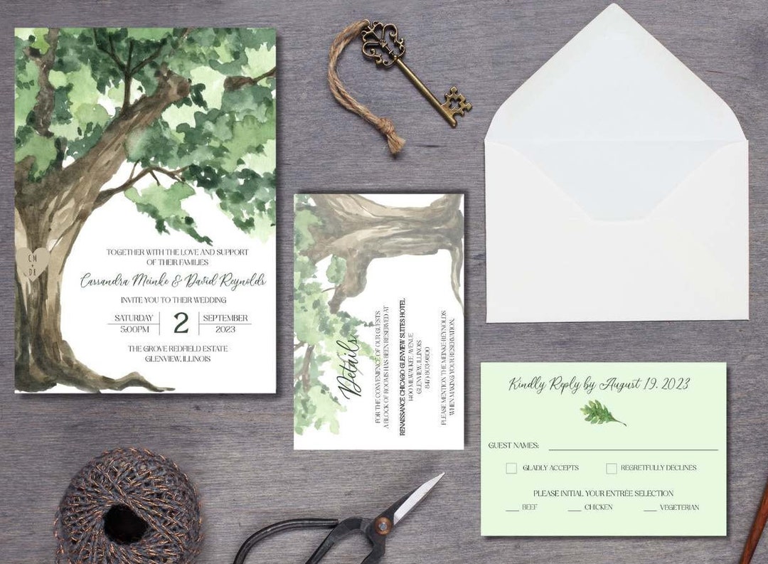 Tree Top Invitations Rustic Oak Tree Wedding Invitations, Initials in Tree, Digital Download ...