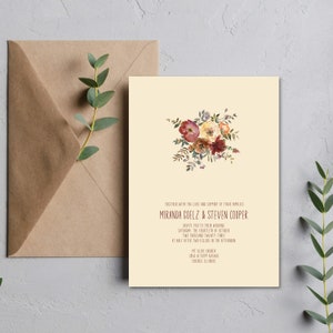 Floral Fall Wedding Invitations,  Digital Download, Autumn Wedding Invites, Customizable, Printable, Terracotta, Butterfly, QR Code RSVP