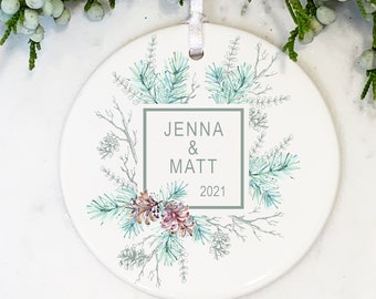 Christmas Ornament, Personalized Names and Year, Couples Gift, Wedding Gift, 2023, Together, Ceramic