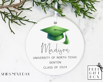 Graduation Ornament, Green Cap Hat, Personalized Name, College, University, High School, Custom, Graduation Gift, Ceramic, 2024