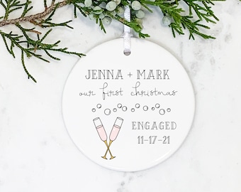 Engaged Ornament, Christmas Engaged Ornament, Custom Names and Date, Engagement Gift 2023, Engagement Keepsake, Ceramic,