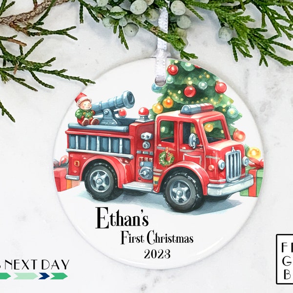 Baby's First Christmas Ornament, Personalized First Ornament, Custom Baby Boy Ornament, Fire Truck Ornament, 2024