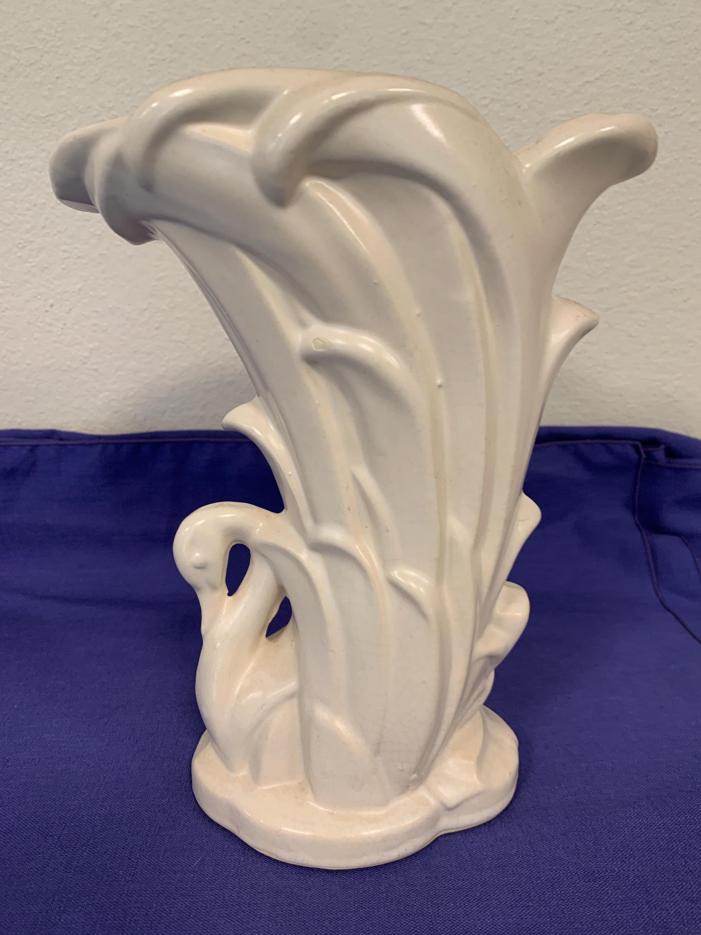【希少品】McCoy　マッコイ　白鳥　花瓶　USA Vintage McCoy White Bird Of Paradise Double Handled Vase 8