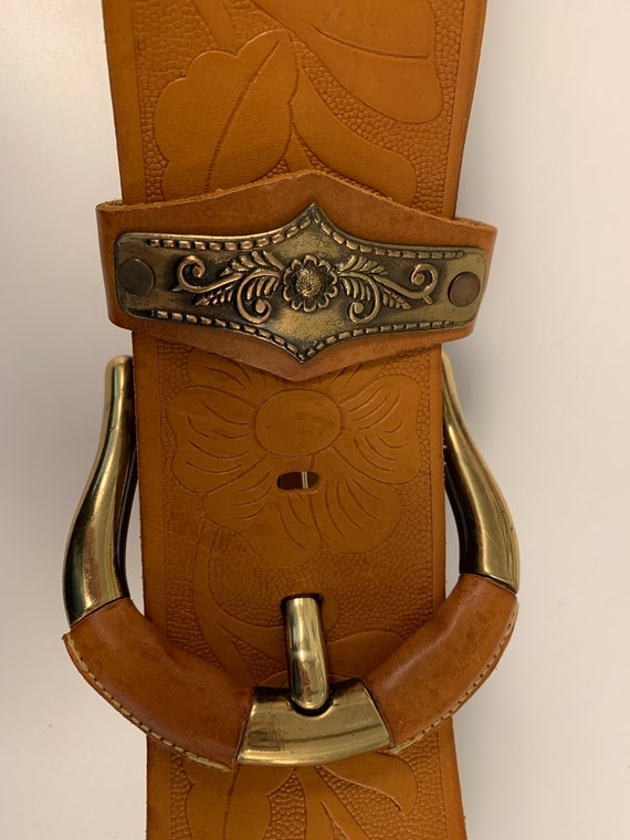 AVION tooled Western style leather belt (2 1/2" w… - image 2