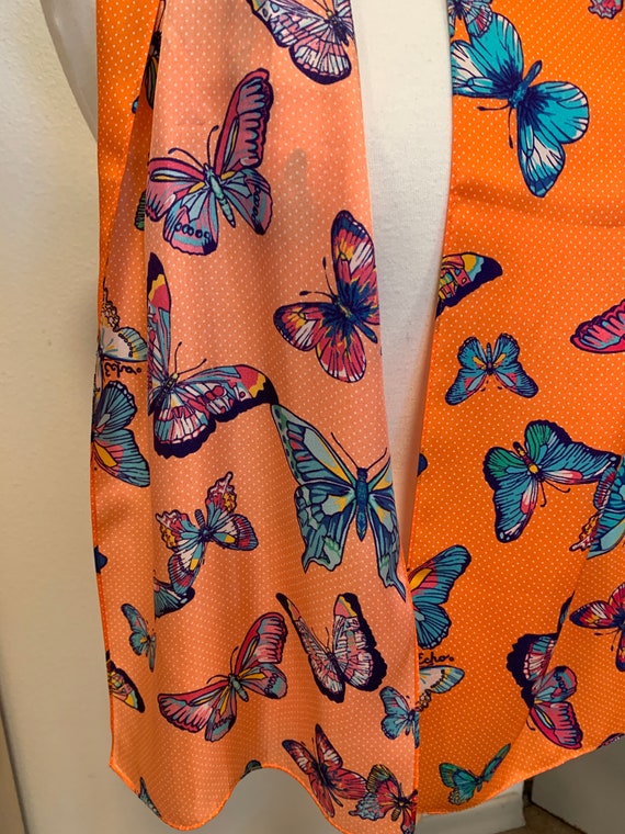 Vintage Silk ECHO rectangular BUTTERFLY scarf w/ … - image 4