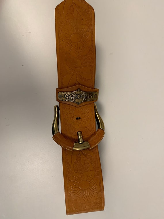 AVION tooled Western style leather belt (2 1/2" w… - image 1