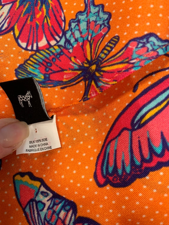 Vintage Silk ECHO rectangular BUTTERFLY scarf w/ … - image 3