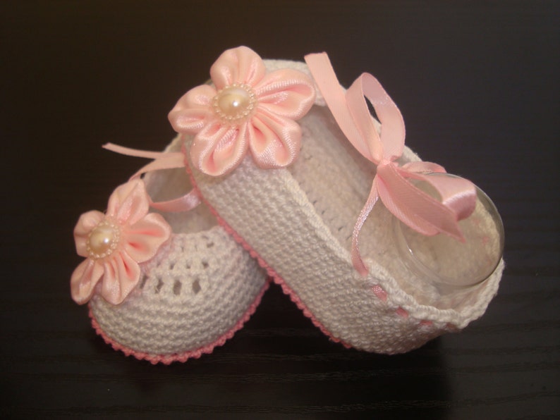 White Crochet Baby Girl Booties Ballet Slippers Flower Shoes. READY TO ...