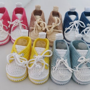 Baby Crochet Shoes Converse for boys and girls with felt soles Baby Booties Crochet Unisex Sneakers Shower Gift Newborn Shoes Baby Footwear