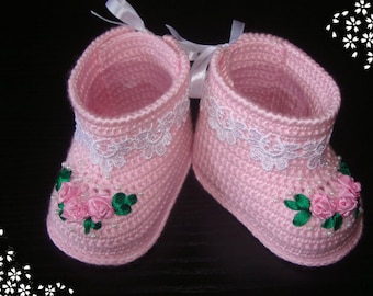 Crochet Baby Booties - Baby Girl Booties - Knit Crochet Booties - Crochet shoes - 0 to 3 Months