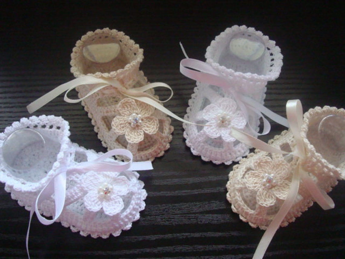 Christening Baby Booties-sandals for Baby Girl.cream or White Crocheted ...