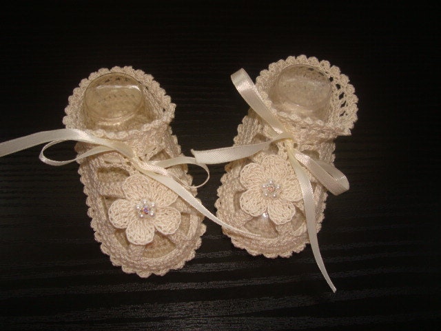 Christening Baby Booties-sandals for Baby Girl.cream or White Crocheted ...