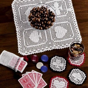 In the Cards.  Square Lace Hand Crocheted Pattern Coasters.