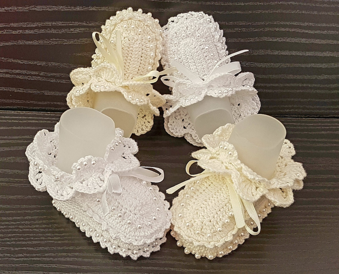 Baby christening shoes.Crocheted Baby Booties.Knit Crochet Etsy