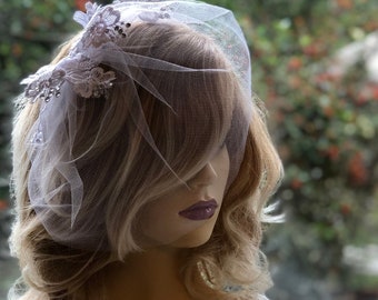 white birdcage veil, white netting veil,  white tulle birdcage veil, small veil, wedding veil, lace flower veil,