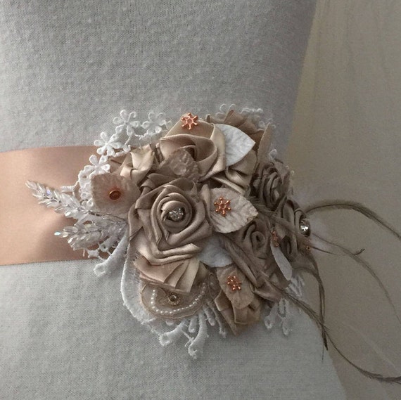 Bridal Sash Belt Wedding Dress Sash Flower Sash Belt Nude Etsy