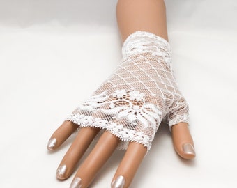 Guantes de boda de encaje elástico, guantes sin dedos, guantes de novia, guantes de boda blanco marfil, guantes de encaje sin dedos,