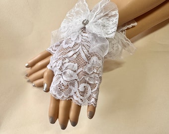 Guantes de encaje blanco, guantes sin dedos, guantes de novia, guantes blancos sin dedos,