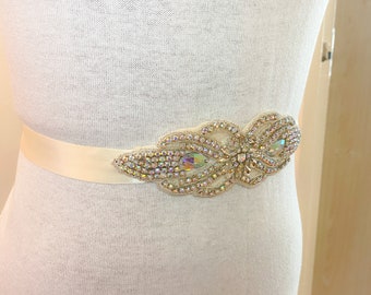 Bridal sash belt, crystal sash belt, ivory sash belt, wedding dress belt, wedding dress sash,