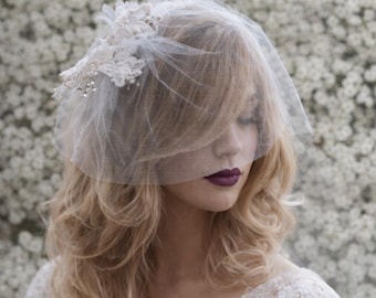 white birdcage veil, white netting veil,  white tulle birdcage veil, small veil, wedding veil, lace flower veil,
