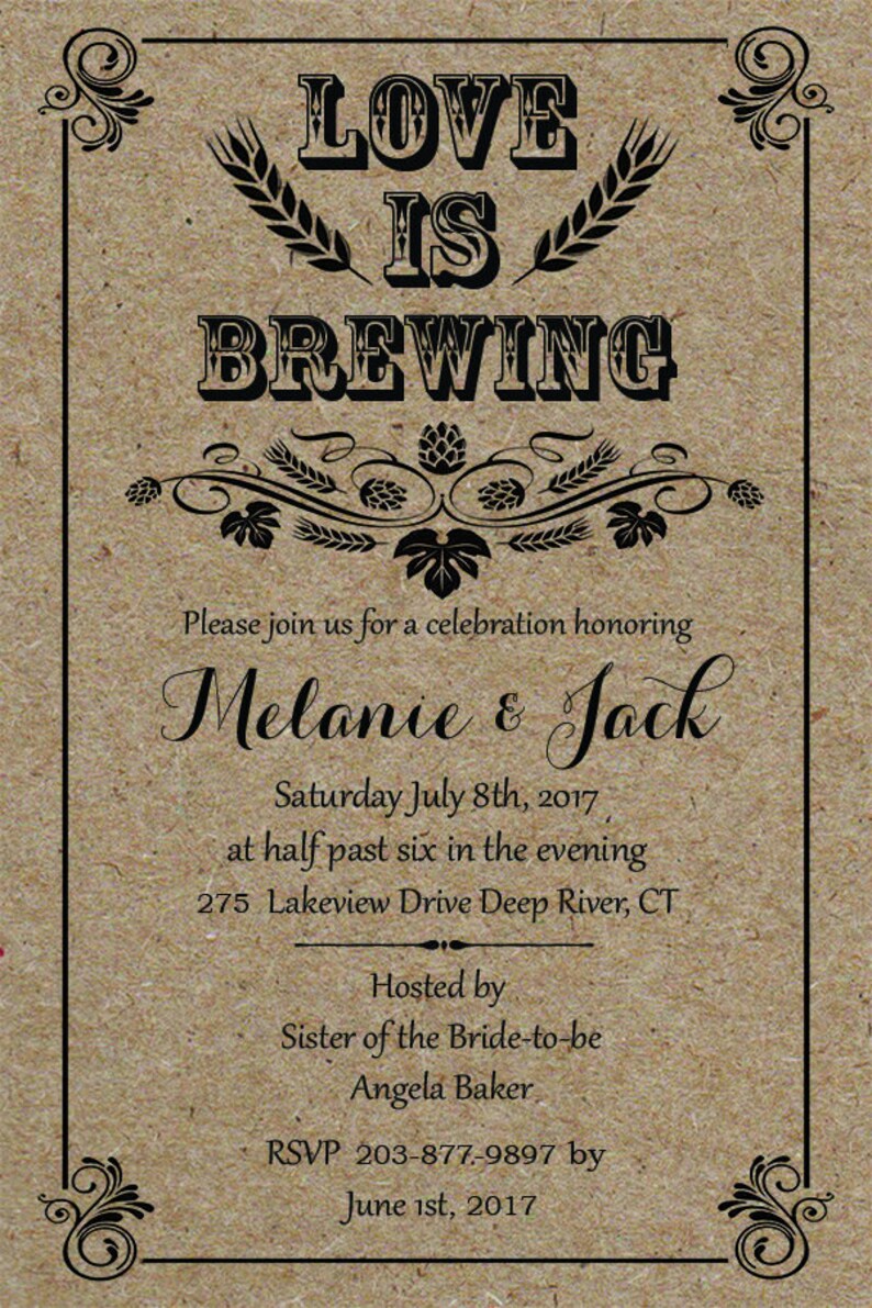 Beer / Brewery Themed Bridal Shower Invitation 4x6 Printable Etsy