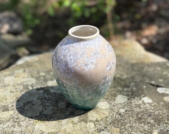Sea Glass | Small Handmade Ceramic Vase | Crystalline Glaze Pottery | 6” tall