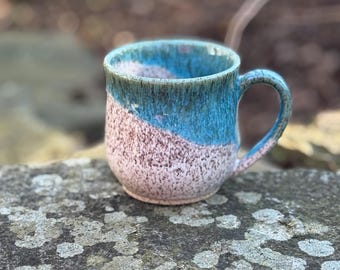 Sandbar | Turquoise and White Glazes on Speckled Clay Ceramic Mug | Handmade Pottery Coffee Cup | 14 oz | Mineral Collection