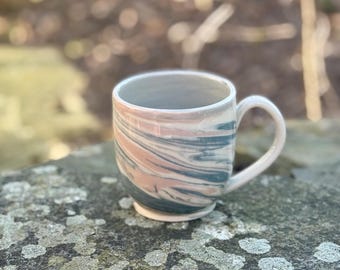 Weathered Stone | Handmade Ceramic Mug | Light Teal, Pink, and Cream Marbled Clay Pottery | 12 oz | Marbled Collection