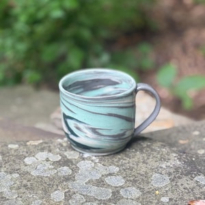 Mistwood | Handmade Ceramic Mug | Light Green and Gray Marbled Clay Pottery | 12 oz