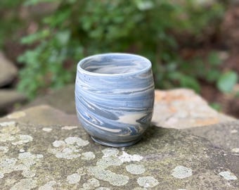 Sea Drift | Handmade Ceramic Cup | Light Blue, Gray, and Ivory Marbled Clay Pottery | 12 oz | Marbled Collection