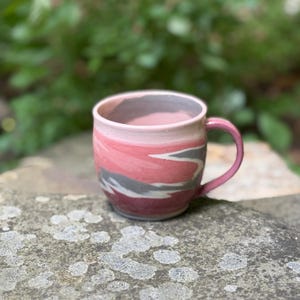 Rose Blush | Handmade Ceramic Mug | Marbled Clay Pottery in Pink Gradients and Gray | 12 oz