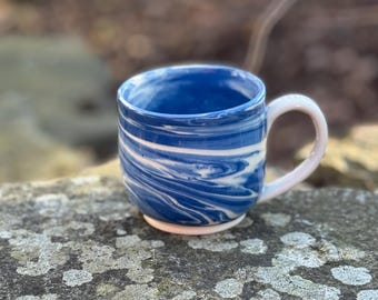 Open Water | Handmade Ceramic Mug | Blue Gradients with Ivory Marbled Clay Pottery | 10 oz | Marbled Collection