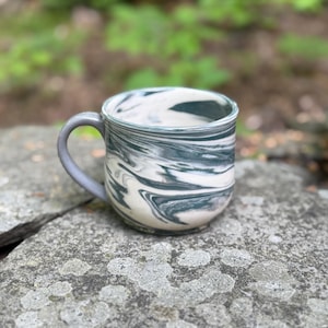 Moss on Stone | Handmade Ceramic Mug | Forest Green and Gray Marbled Clay Pottery | 14 oz